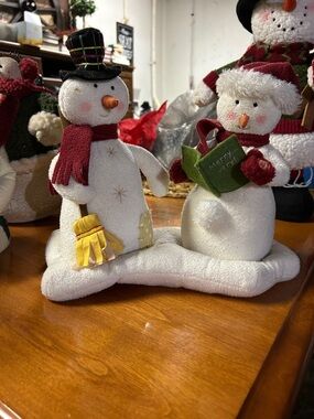 Singing Holiday Snowman Duo Plush Decoration - White and Red